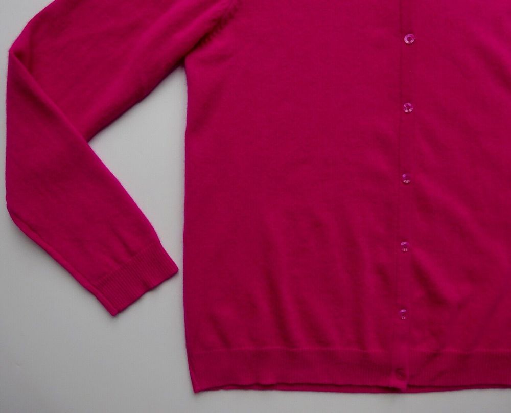 Cashmere cardigan L Lochmere EWM bright magenta pink crew neck long sleeved knit - Picture 8 of 16